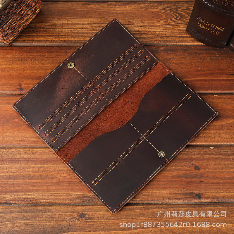El comercio exterior de Los Hombres Crazy Horse billetera de cuero de los hombres cartera de los hombres del bolso de larga cartera completa de cuero de la fábrica al por mayor