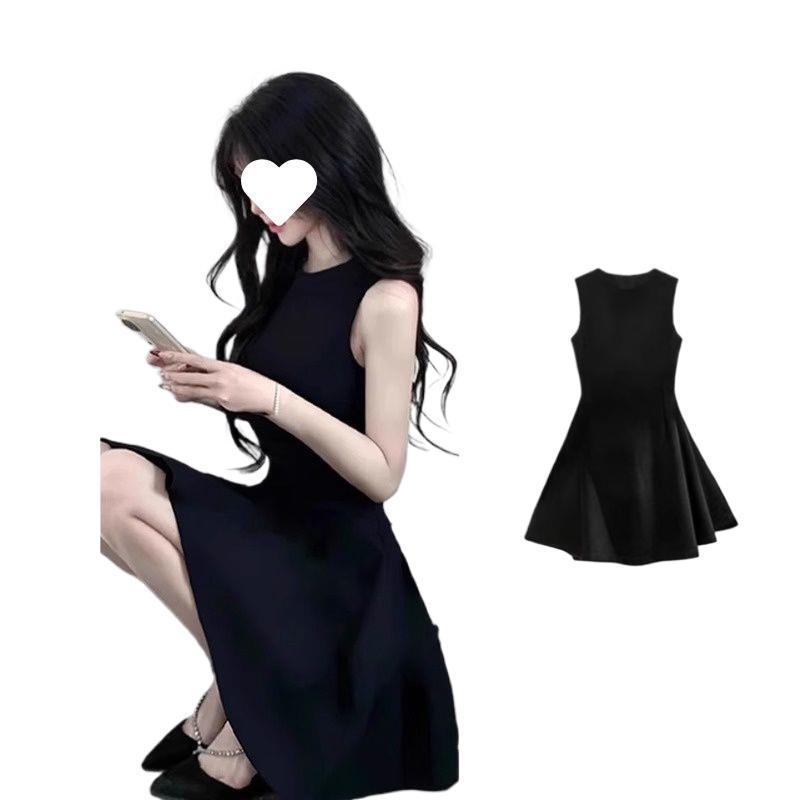 蓝色连衣裙女无袖夏日绝美漂亮小裙子多巴胺a字收腰掐腰短|undefined