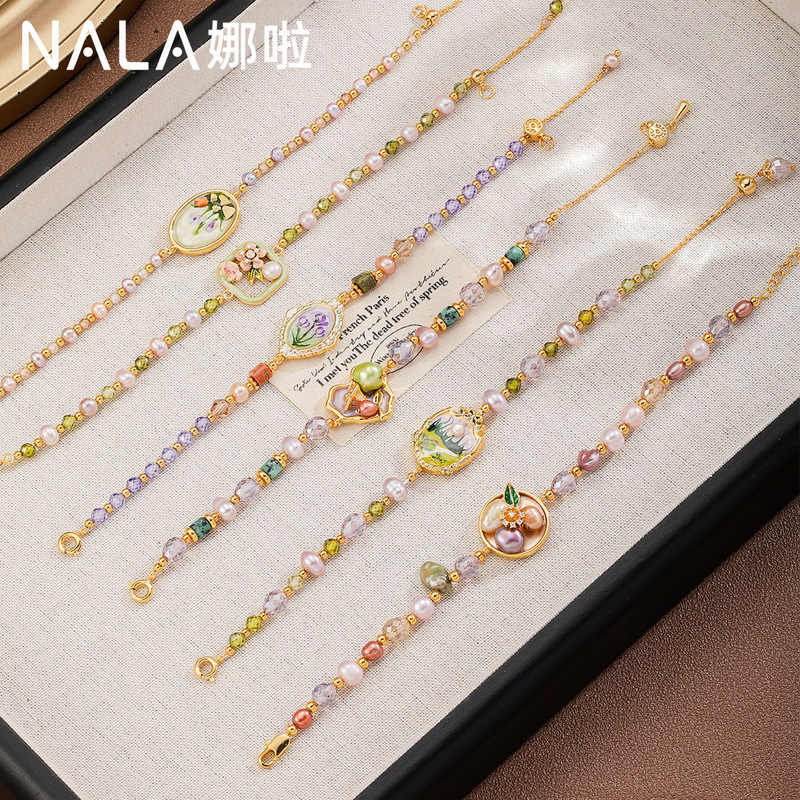 Nala Nala Oil-Drop Flower Pearl Bracelet for Women, High-End Bracelet for Girls, Fresh and Sweet, Non-Fading Bracelet