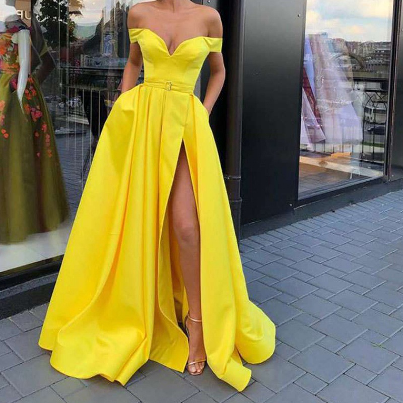 El comercio exterior de Europa y América Amazon AliExpress deseo vestido de noche de las mujeres sexy escote en V split satén simple se puede personalizar