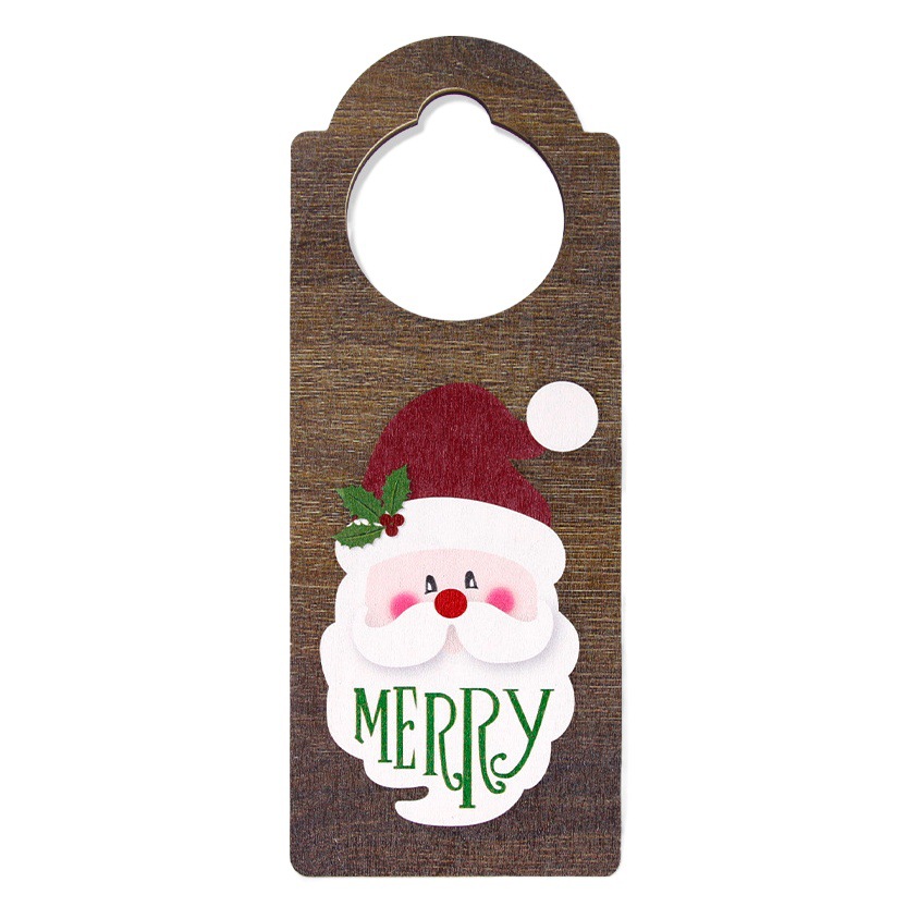 Adornos navideños de madera para colgar en la puerta, dibujos animados de Papá Noel y muñeco de nieve, decoración navideña para tiendas, adornos colgantes para manijas de puerta