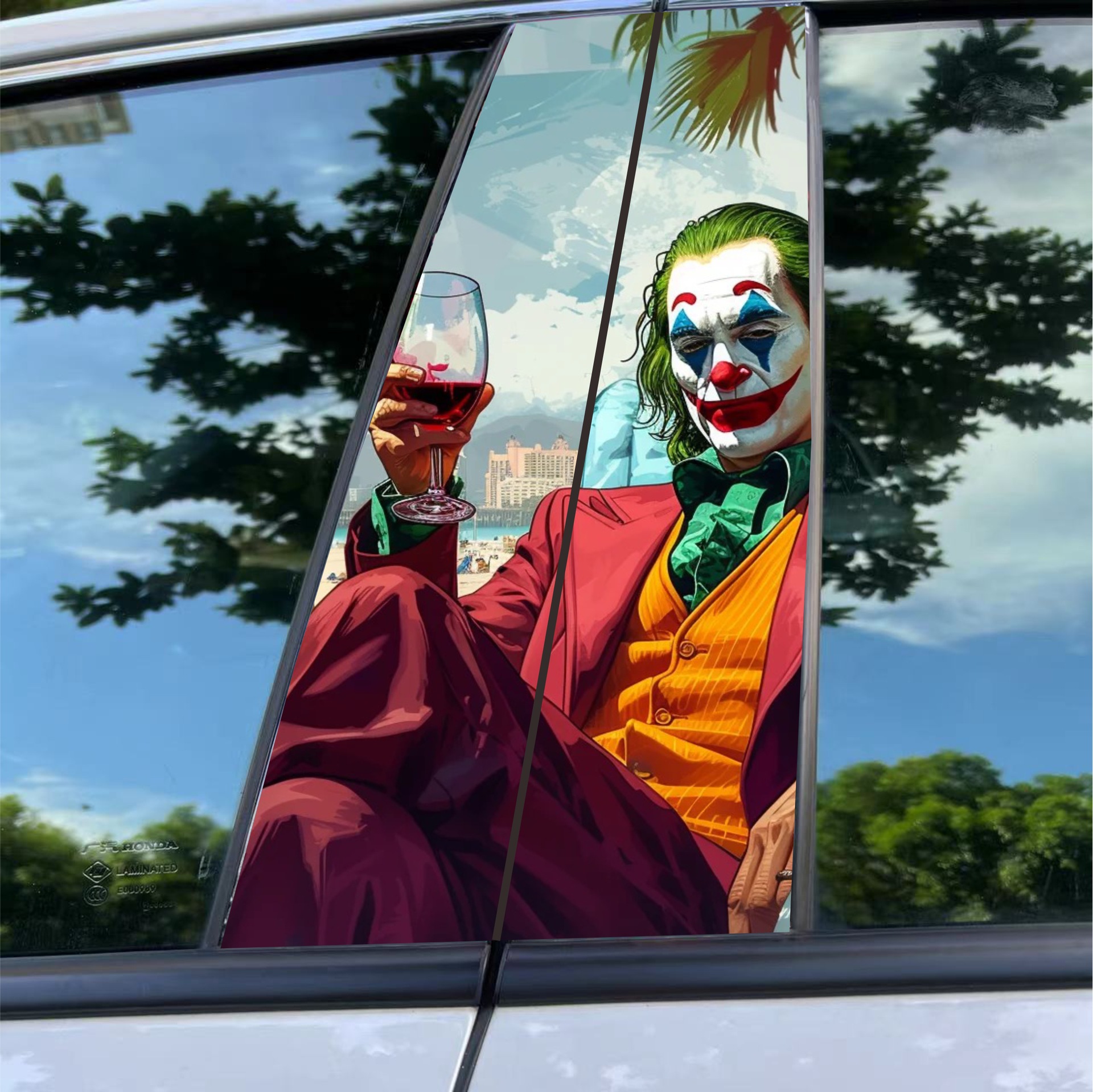 Car center pillar sticker A pillar Nezha 2 clown decorative sticker car window B pillar protective film black Wukong painted Meidu