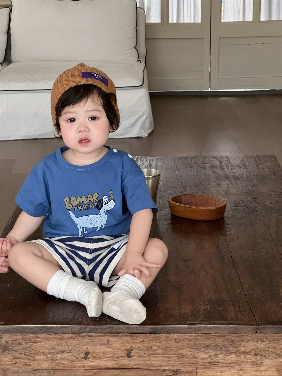 男童夏季衣服薄款2026儿童夏装韩版童装宝宝卡通T恤条纹短裤套装