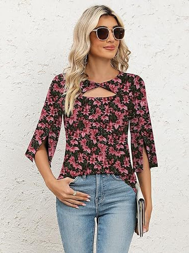 Amazon AliExpress TEMU2024 Explosive Women 3/4 Sleeve Top Elegant Casual Summer Hollow Kink