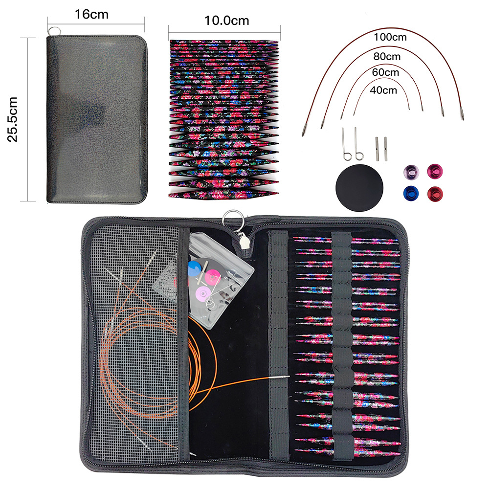 Aguja de suéter transfronteriza impresa desmontable aguja de anillo multifuncional aguja de anillo manual 13 paquete de paquete de PU