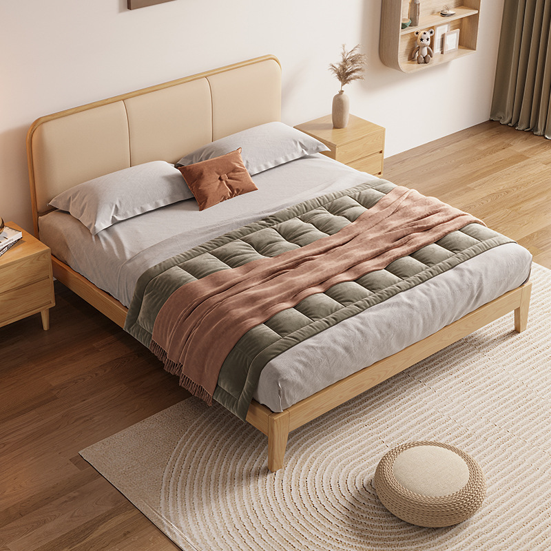 Nórdico cama de madera maciza moderna simple paquete suave 1,8 metros 1,5 metros ceniza Wabi-Sabi Red Net rojo doble dormitorio principal cama