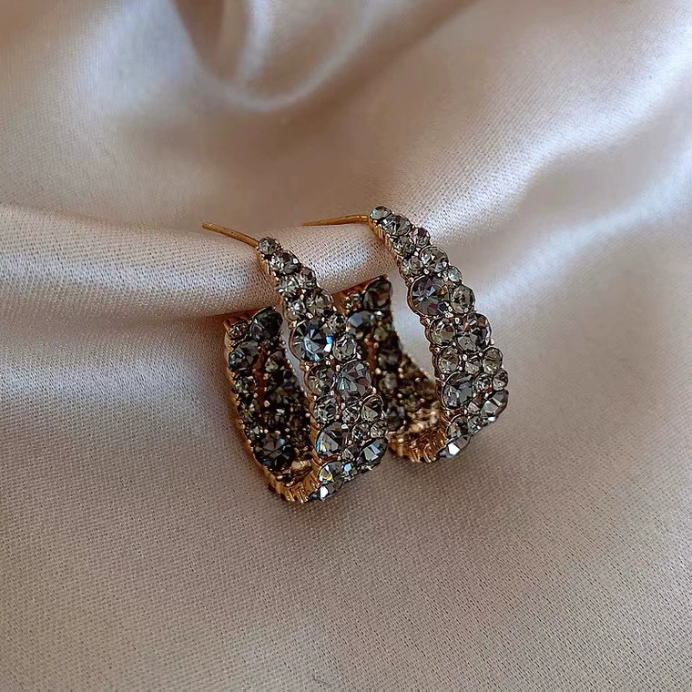 Серьги, игла серебро 925, gun‑black с кристаллами, стиль лёгкой роскоши