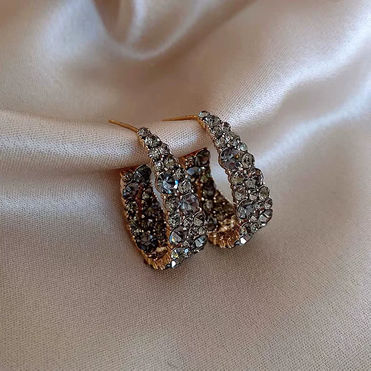Серьги, игла серебро 925, gun‑black с кристаллами, стиль лёгкой роскоши