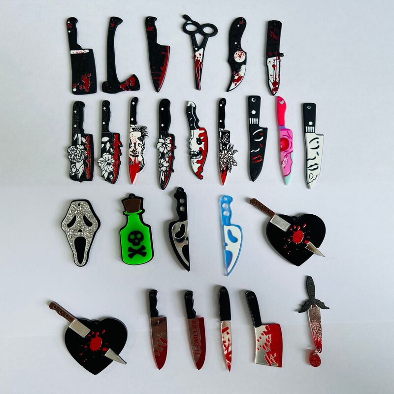 Cross-Border European and American Halloween Acrylic Knife Scissors Ax Funny Resin Double-Sided Printed Jewelry Pendant DIY Ears Cross-Border European and American Halloween Acrylic Knife Scissors Ax Funny Resin Double-Sided Printed Jewelry Pendant DIY Ears
