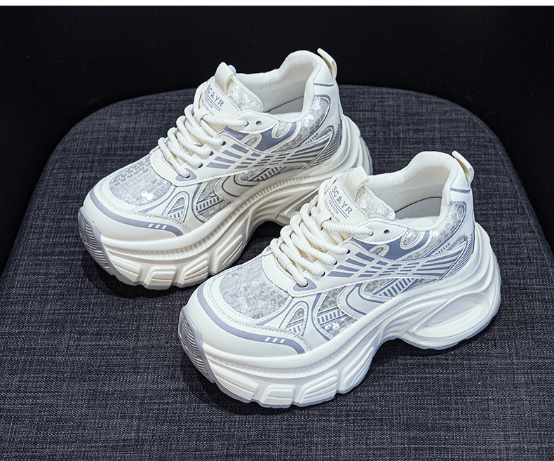 Giày sneaker chunky đế dày độn cao bên trong nữ phong cách thể thao thời trang mùa hè 2025 — M2832 màu đỏ, M2832 màu be, M2832 màu bạc chi tiết 15