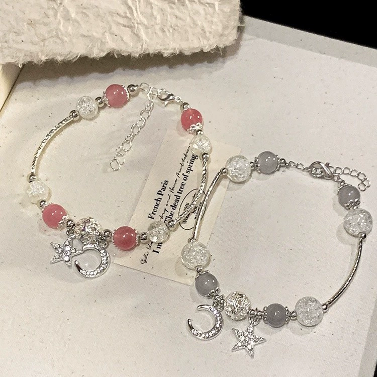 Бусинчатый кристал bracelet, звезда и луна подвески, кисточка — изящный 6.7 см, 10 г