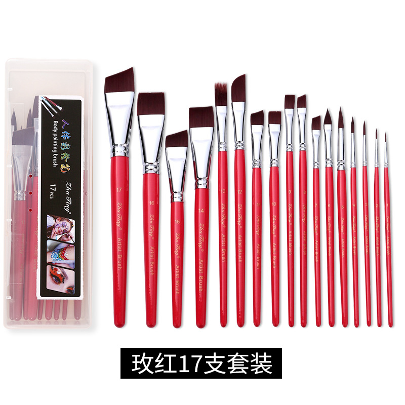 Cepillo especial para pintura facial, pincel, juego de 17 bolígrafos de gancho, bolígrafos en relieve, cepillos de fila, picos planos, picos oblicuos, pétalos