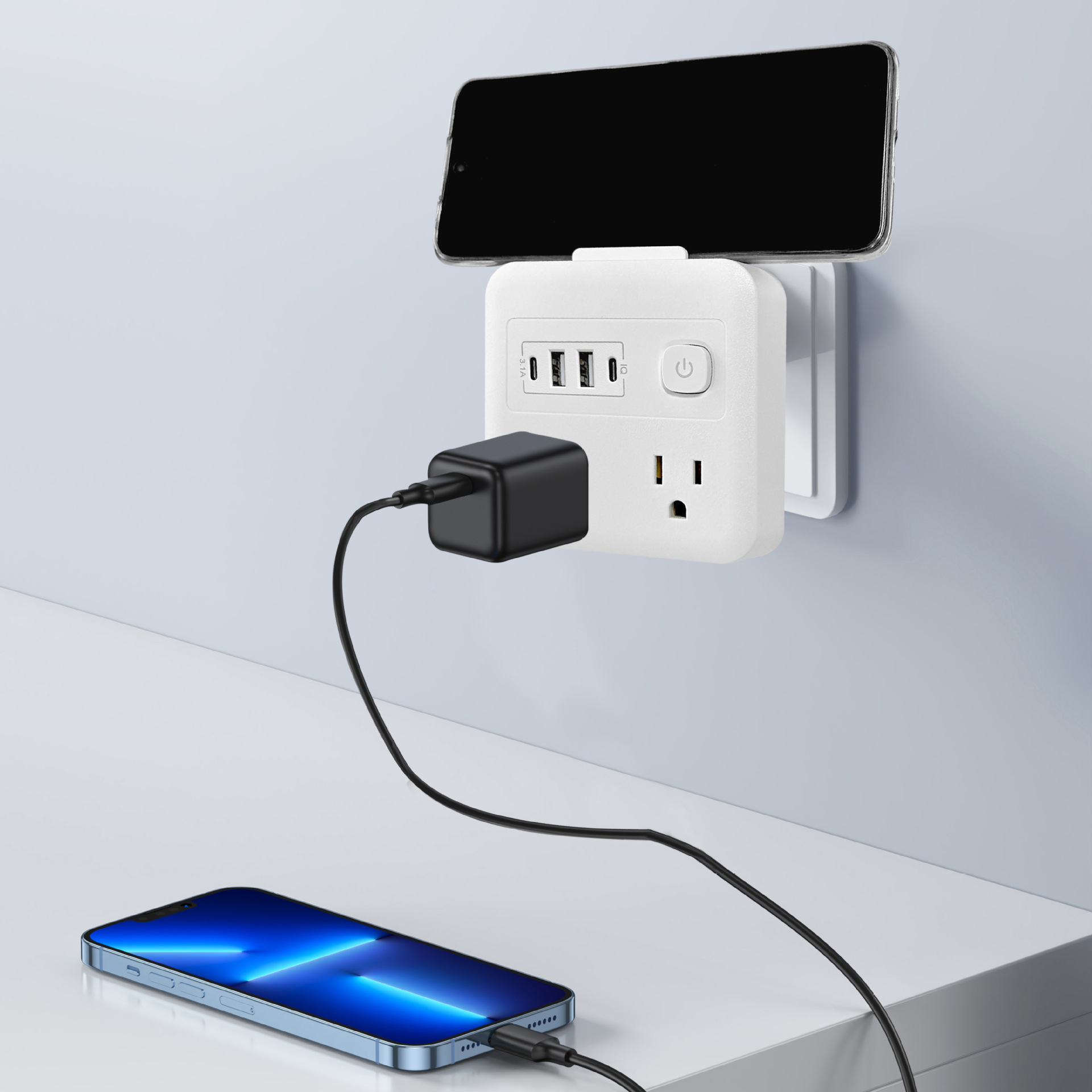 美式新款墙插转换器4孔1850W大功率插座PC阻燃外贸专供2C2U多口充