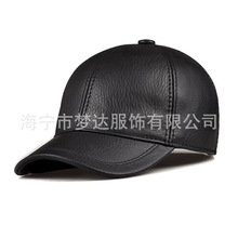 厂家直销一件代发 真皮老头帽中老年可调节黑色羊皮棒球帽男