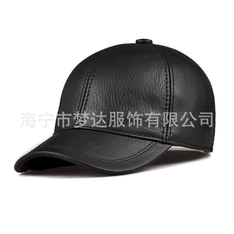 厂家直销一件代发 真皮老头帽中老年可调节黑色羊皮棒球帽男