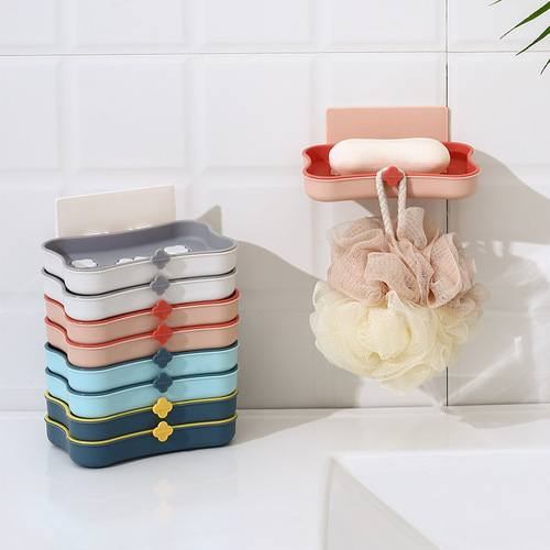 Huisi creative two-color soap dish soap box double-layer punch-free draining wall-mounted cute soap rack