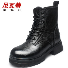 2014女靴真皮切尔西女士皮靴圆头靴子黑色春秋系带中筒靴L3120