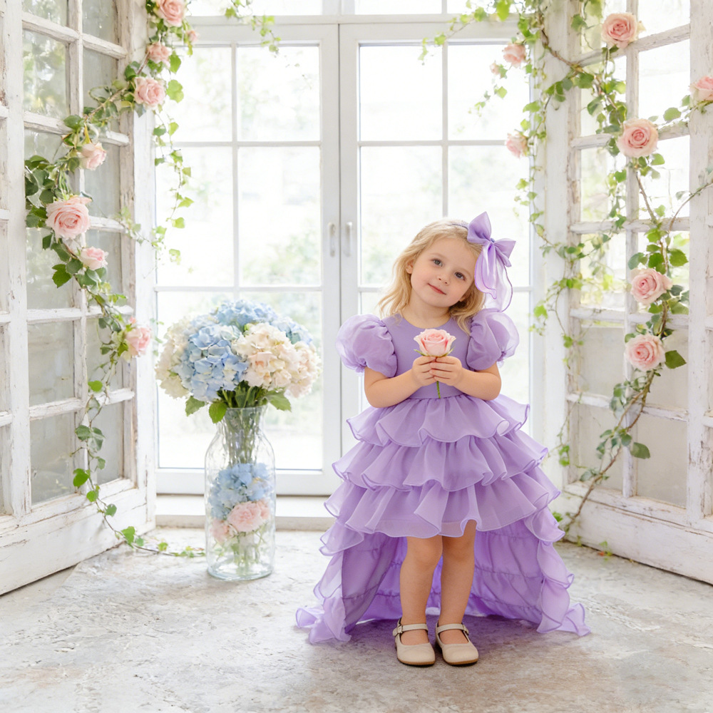 Vestido transfronterizo para niños, vestido de princesa, vestido de cola de moda, vestido de fiesta de niña de flores, vestido de lavado de un año para bebés