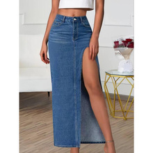 D 36246 High Split Denim Midi Skirt �߿���ˮϴţ����ȹ