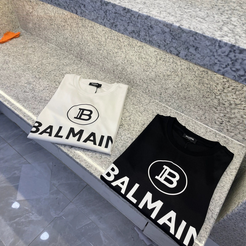 Balmain Balmain Spring and Summer New Letter Logo Short-Sleeved T-Shirt Men's Casual Simple Style Bottoming Shirt