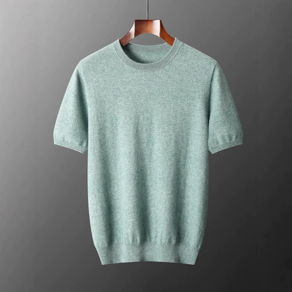 Мужская готовая одежда первой линии, кашемировый трикотаж с круглым вырезом и короткими рукавами, свободный пуловер, повседневный осенне-зимний трикотаж больших размеров, трикотаж с короткими рукавами