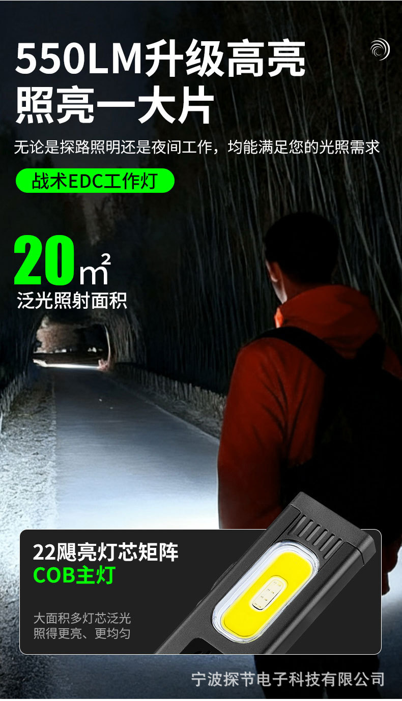 Strong Magnetic Ultra-Thin Flashlight with Strong Light, Rechargeable, Size Measurement, Outdoor Portable Inspection Led Pen Clip Repair Work Light