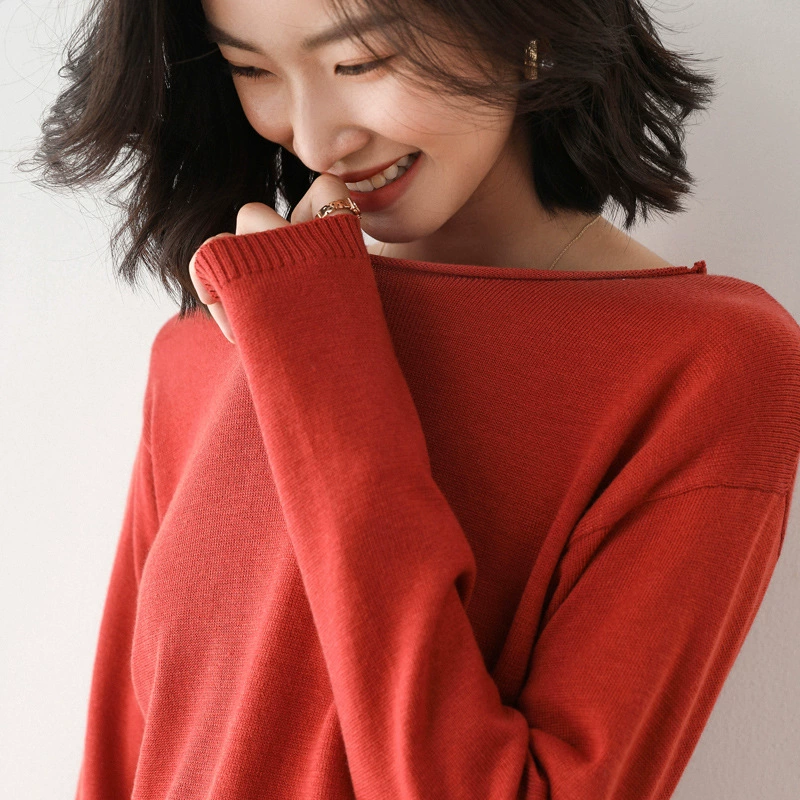 Women's Polyester Pullover (Brand) Slim Long-Sleeve Sweater, Round & V-Neck, Commuting Style