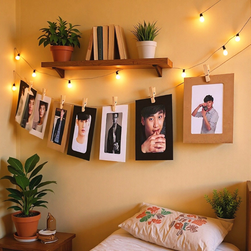 Free shipping creative hanging color paper photo frame with hemp rope clip DIY combination photo wall cardboard set 3567 inch