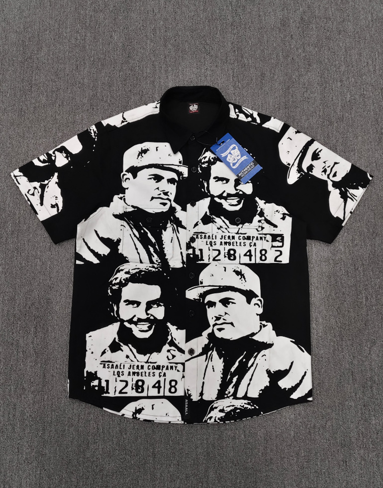 Asaali Mugshot Print Shirt Black