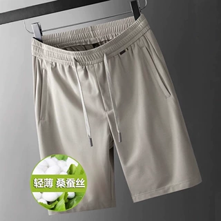 桑蚕丝丨夏季超薄款宽松直筒大码男士运动裤五分裤冰丝短裤男裤子