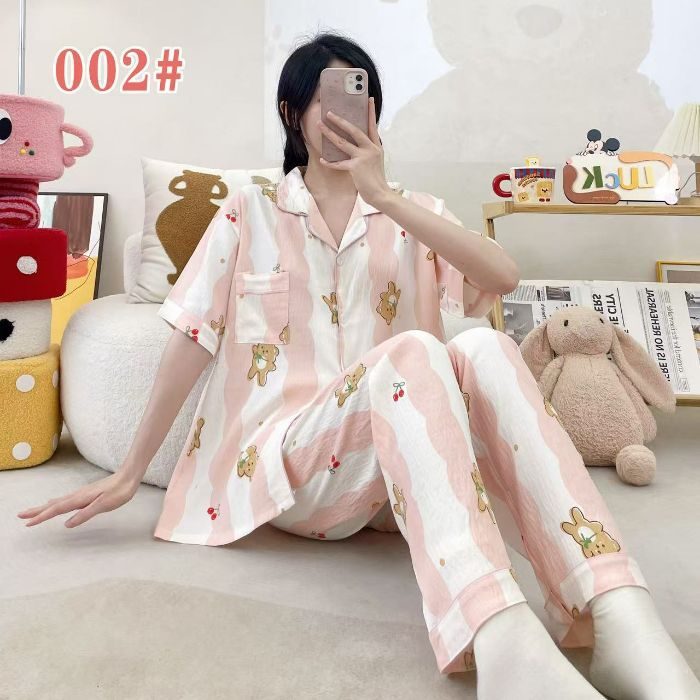 Estilo explosivo transfronterizo spot verano pantalones de manga corta cardigan solapa pijamas de dibujos animados lindo nube femenina algodón cómodo servicio a domicilio