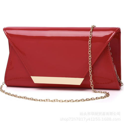 Cross-border EU/US PU Patent Leather Clutch Bag for Women, Evening Bag with Chain Strap for Weddings and Bridal Events - Thumbnail 5