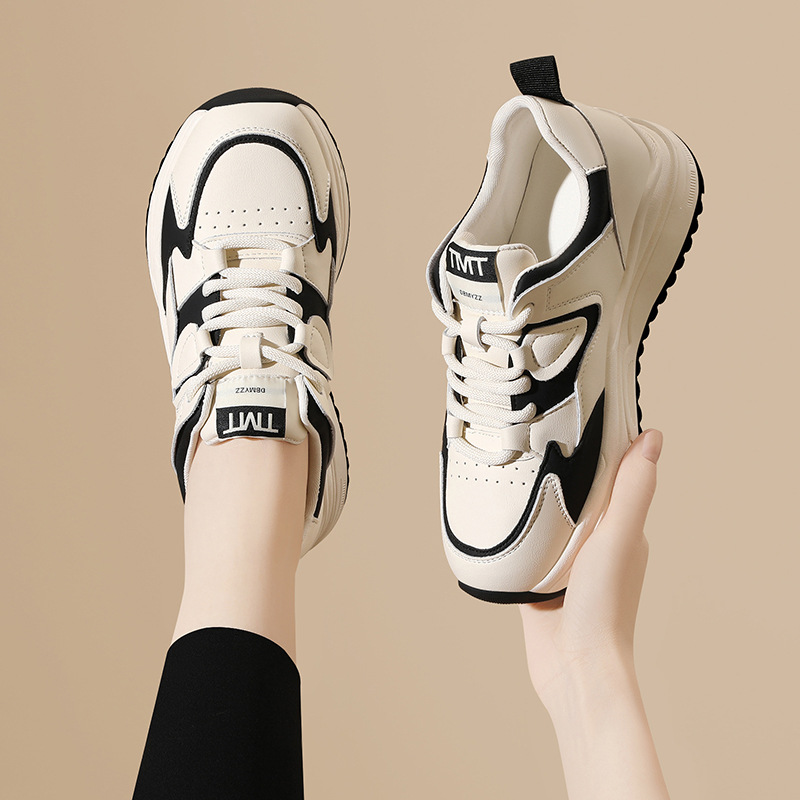 Genuine Leather Retro Fashion Casual Sneakers Women, 2025 Spring And Autumn New Thick-soled Versatile White Shoes For_vogvips.com