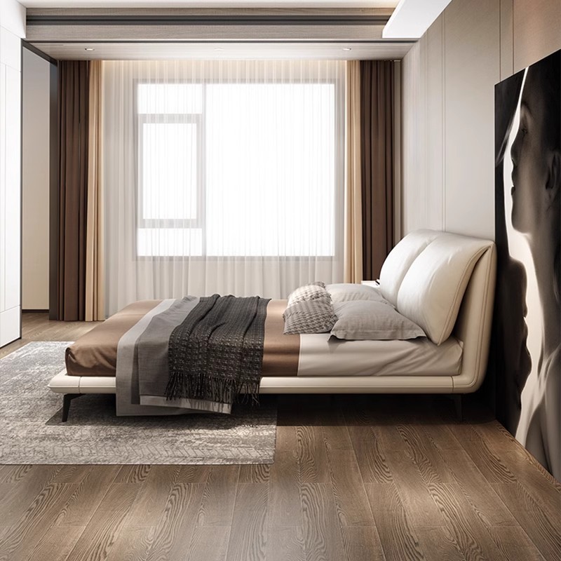 Cama de cuero de orejas de elefante minimalista italiana, cama de dormitorio moderna, diseño de estilo de crema, cama de dormitorio grande image 3