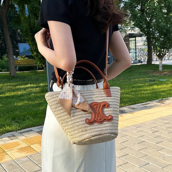 Summer retro straw beach capacious basket, bag