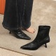 2738-2 Skinny Boots Women's Retro Soft Leather Pointed Bare Boots Single Boot Thin Heel Small Man Versatile Elastic French Short Boots