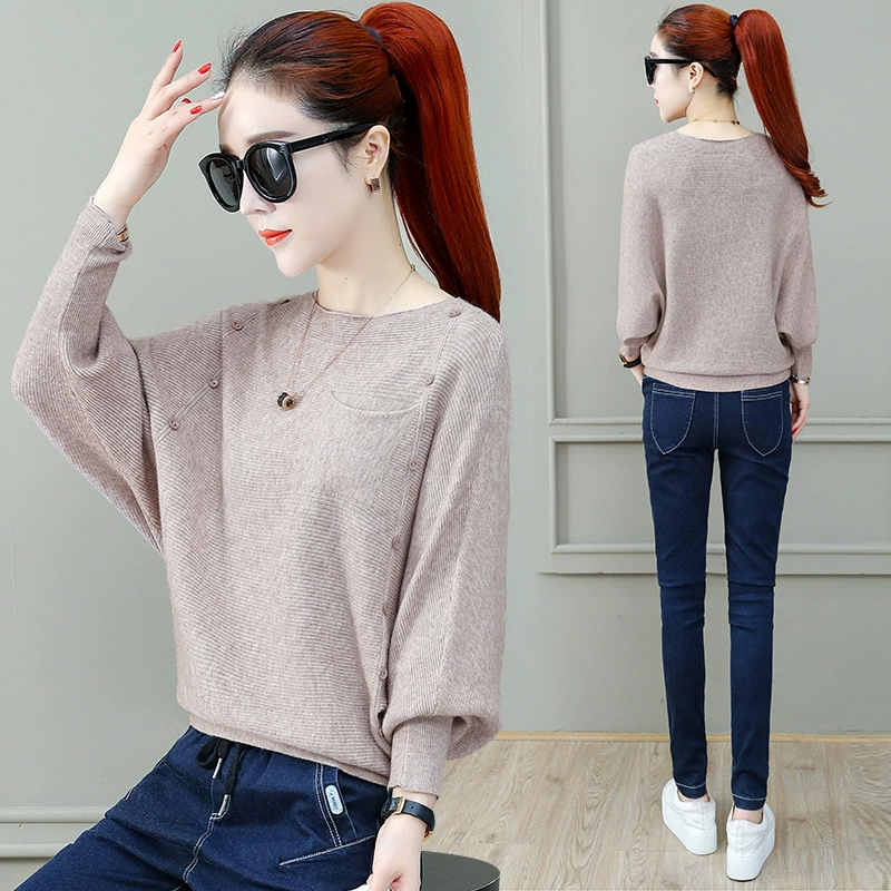Вязаный свитер с длинными рукавами Женский 2023 весна и осень и зима Новый нижний топ рубашки свободный снаружи носить поколение волос