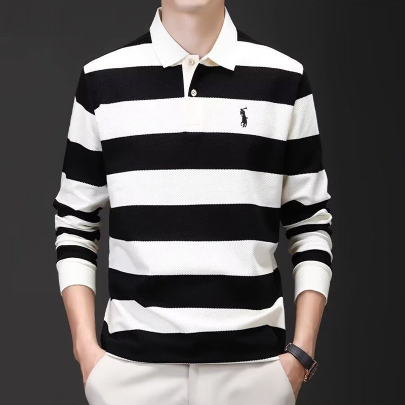 Polo Shirt Men's Long-Sleeved T-Shirt Spring & Fall New Stripesd Lapel Embroidered Top Fashionable Loose Casual Bottoming Shirt Polo Shirt Men's Long-Sleeved T-Shirt Spring & Fall New Stripesd Lapel Embroidered Top Fashionable Loose Casual Bottoming Shirt