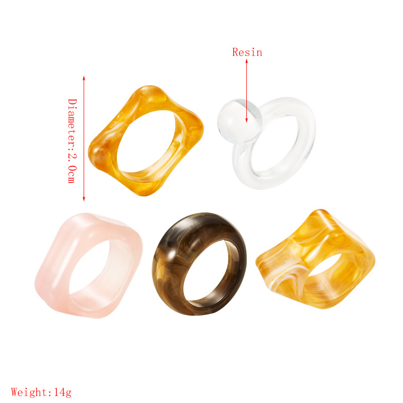 retro simple geometric shape resin ring 5 pack set