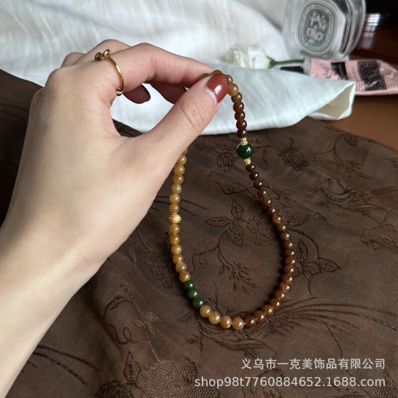 Qiemo Sugar Double Circle Bracelet Retro Jasper Light Luxury White Personality Temperament All-match Fashion High-end Jewelry Women's Style
