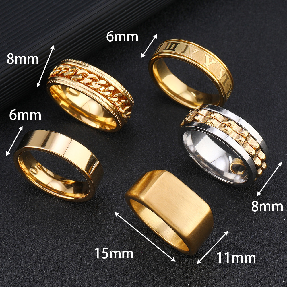 Men's Stainless Steel Stackable Rings, Matte Square Hip Hop Ring Set_voghion.com