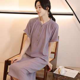 绉布睡裙女 日系薄款简约纯棉宽松家居服 春夏可外穿睡衣女