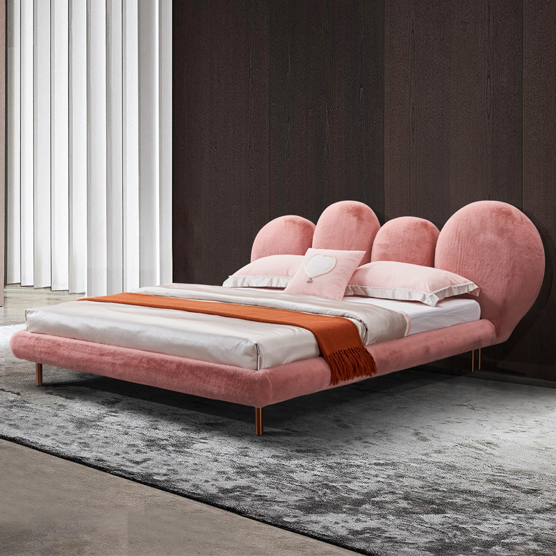 Dingli Cheng Long Plush Fabric Bed High-End Villa Simple Nordic Double Bed Beech Wood Italian Minimalist Dingli Cheng Long Plush Fabric Bed High-End Villa Simple Nordic Double Bed Beech Wood Italian Minimalist