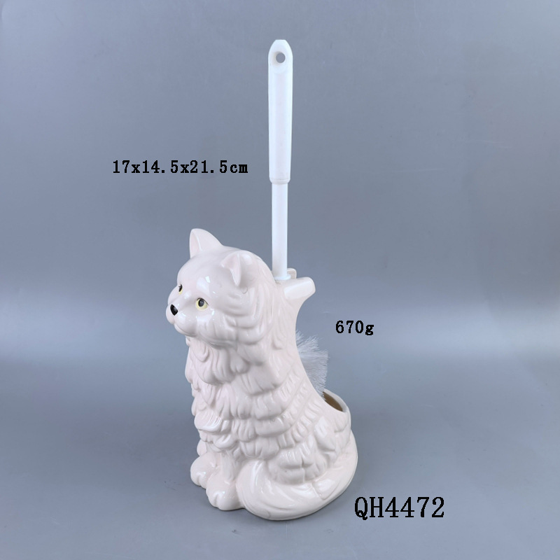 Cepillo de limpieza europeo personalizado Juego de base de cerámica Juego de baño con forma de animal 3D Cepillo con forma de gato