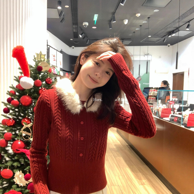 Clearance Sale, No Returns or Exchanges. Daily Christmas Limited Edition Autumn and Winter Atmosphere Twist Knit Collar Pullover Warm Sweater for Women 92754