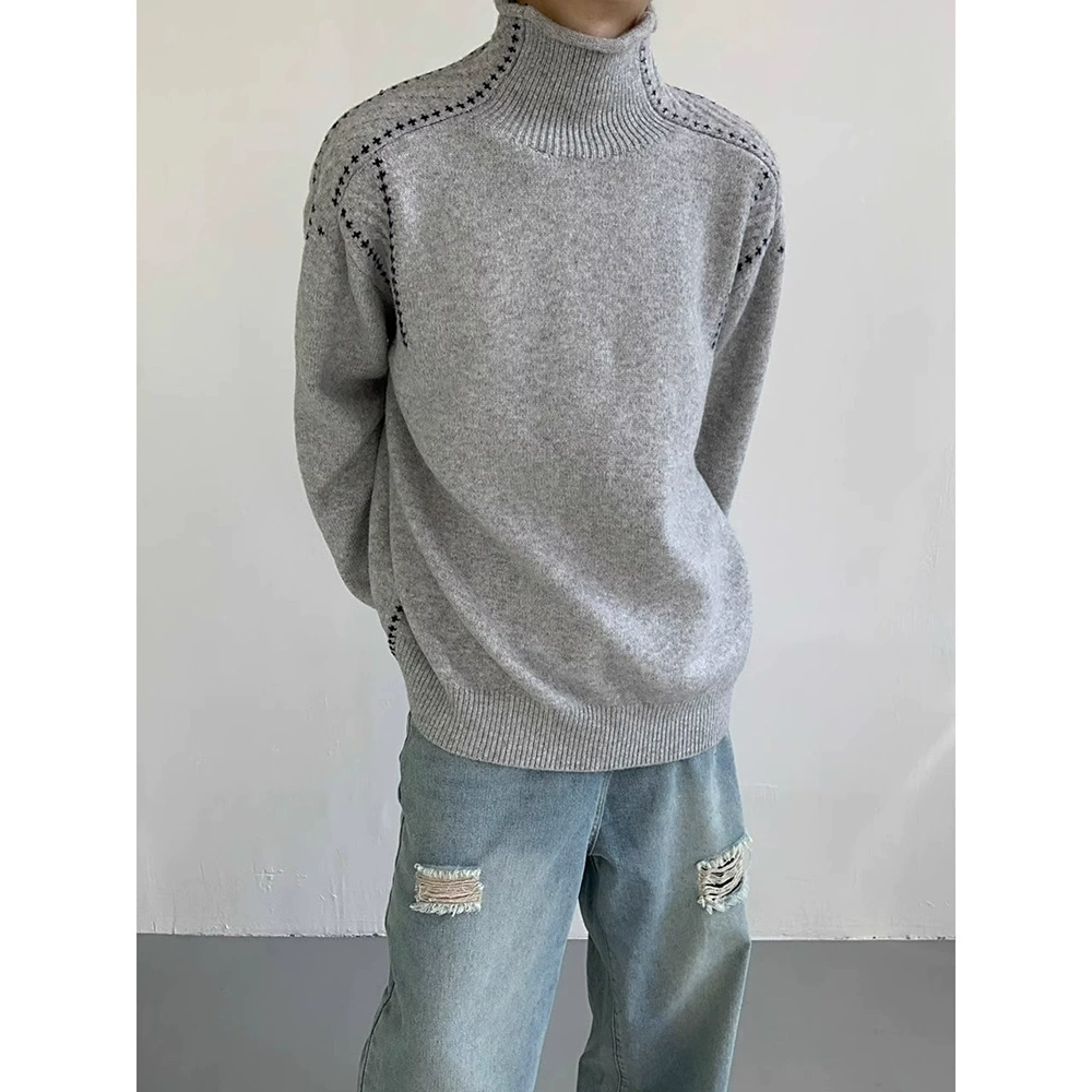 Осенний и зимний новый мягкий клейкий свитер с высоким воротником мужской повседневный нишевой дизайн ленивый продвинутый трикотаж топ