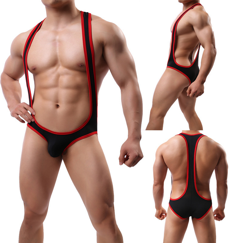Men's Ice Silk One-Piece Intimates Triangle Body Shaping Jumpsuit Men's Exposed Chest One-Piece Intimates B613
