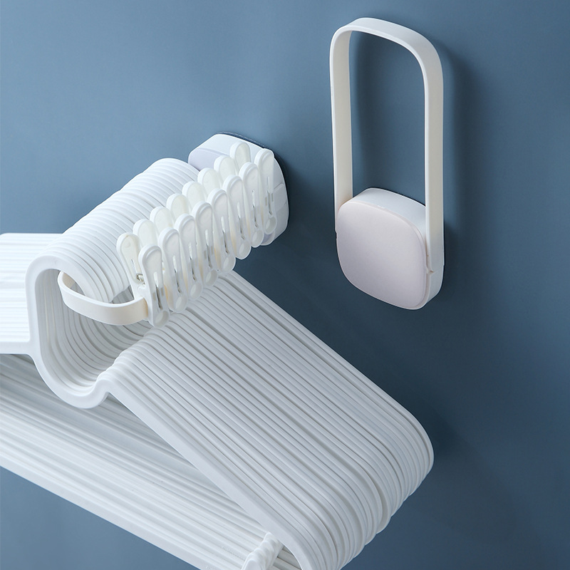 double row hanger storage rack creative foldable little clip organizing rack household punch-free wall hanger clothes storage rack