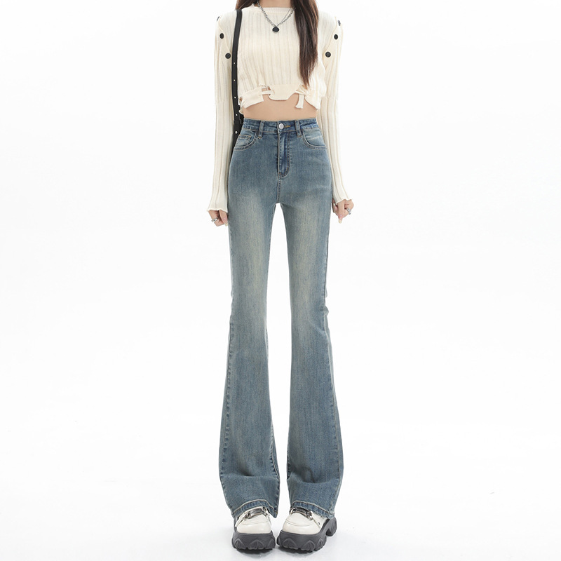 Korean and Japanese Style Stretch Jeans for Women, New Spring and Autumn Models, Slim Fit, Xintang Denim Capital, Cropped Length for Petite Figures, Straight and Flared Pants