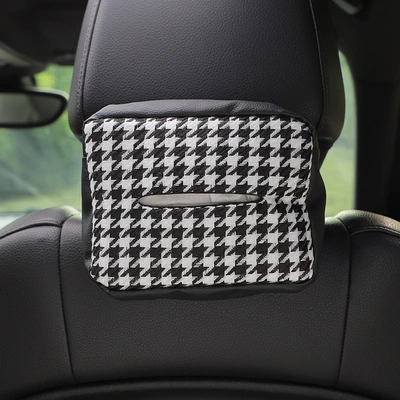 Houndstooth Pattern Car Tissue Box, Knitted Leather Car Seat Hanging Tissue Box, Multifunctional Car Tissue Box (Car tissue box/set) - black-houndstooth-tissue-box